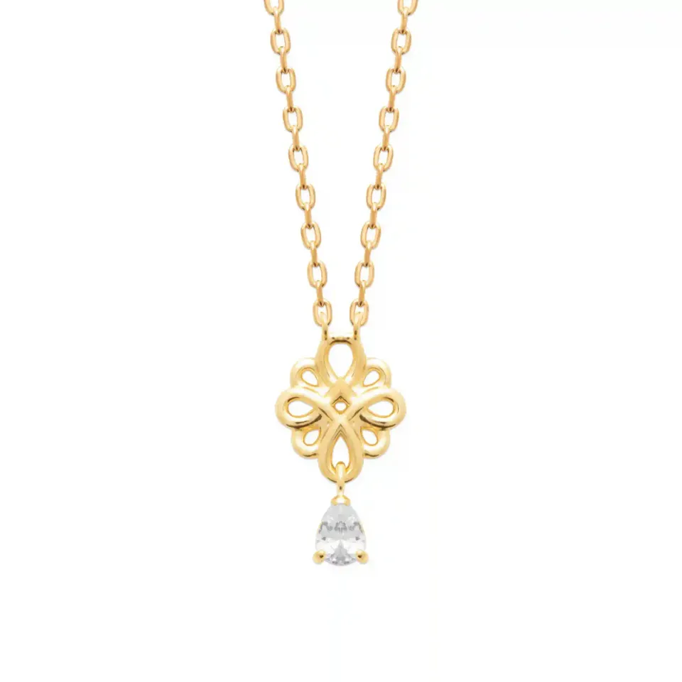 Oriana France fleur collier plaqué or diamant synthétique