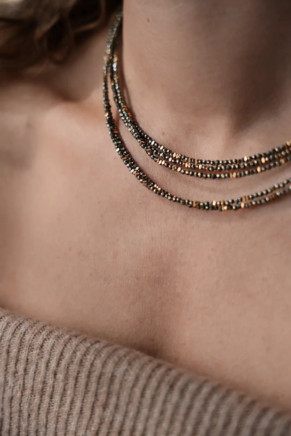 Cloralys Marthe collier pyrite hématite 41 cm
