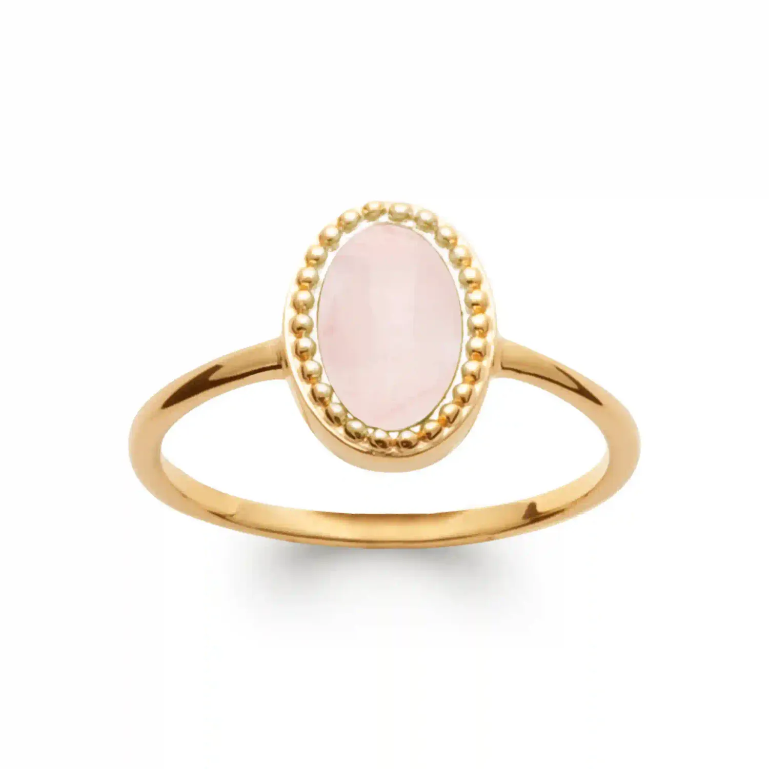 Oriana France bague quartz rose ovale plaqué or vintage
