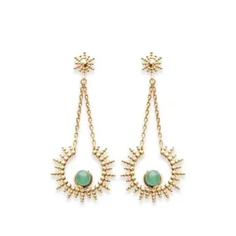 Oriana France soleil boucles d'oreilles plaqué or aventurine verte