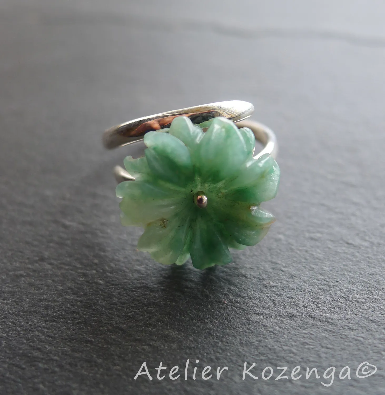 L'Atelier Kozenga Athela bague argent fleur aventure verte