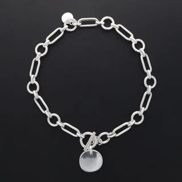 Secret de Cuir N°380 collier pastille argenté 42 cm