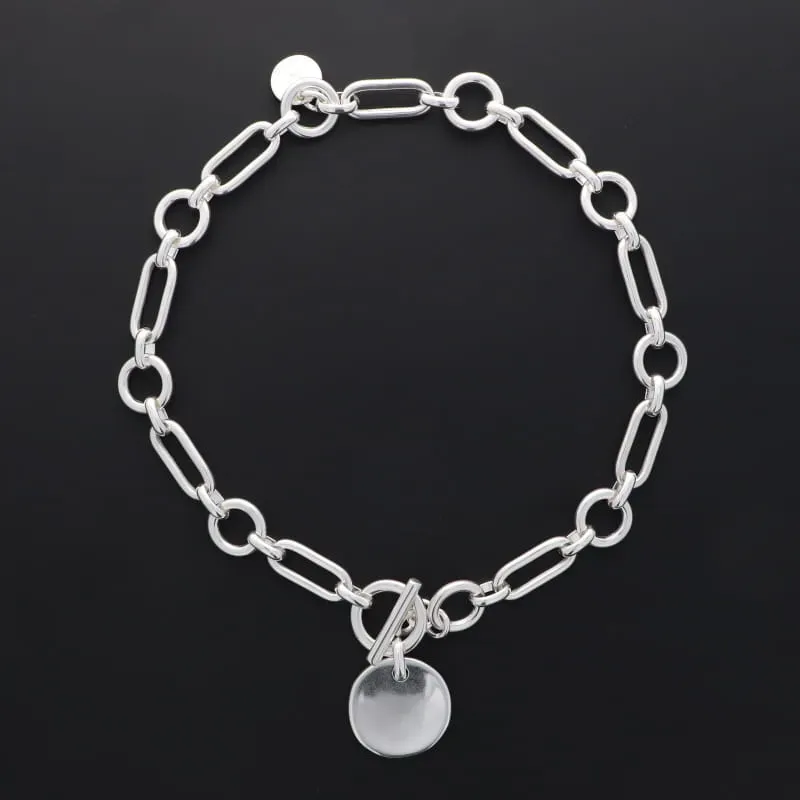 Secret de Cuir N°380 collier pastille argenté 42 cm