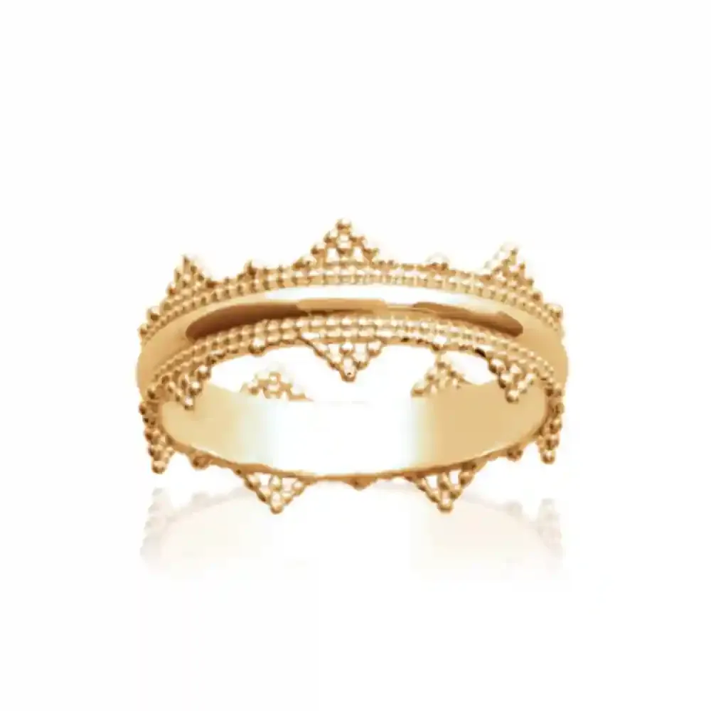 Oriana France couronne perlée bague plaqué or texturée