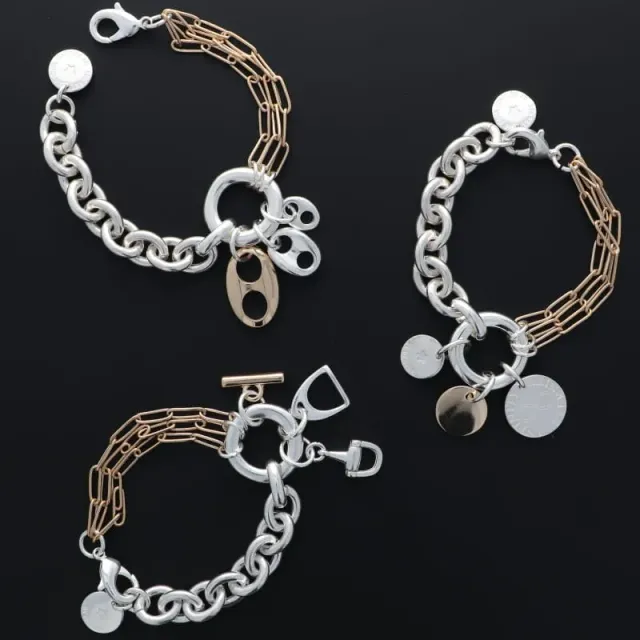 Secret de Cuir N°1725 bracelet 3 pampilles bicolore 19 cm