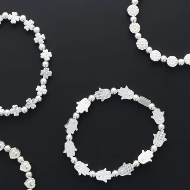 Secret de Cuir N°1407 bracelet perles argenté motifs