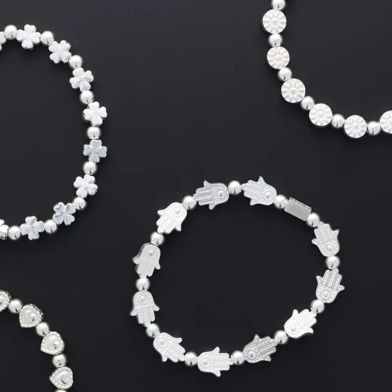 Secret de Cuir N°1407 bracelet perles argenté motifs
