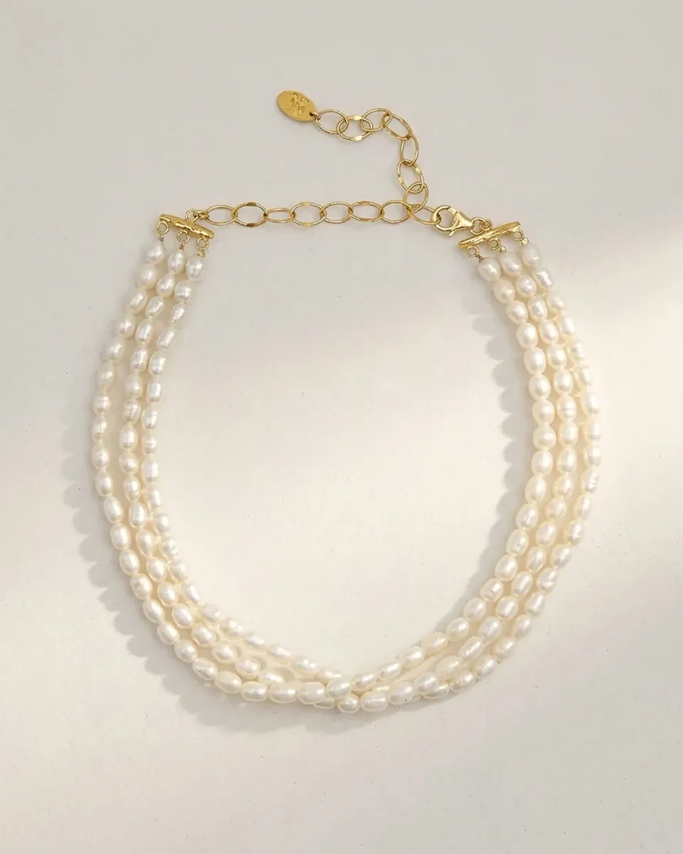 Elise Tsikis Aphrodite Demeter collier perles 3 rangs