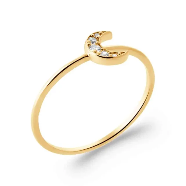 Oriana France lune bague plaqué or croissant pavé