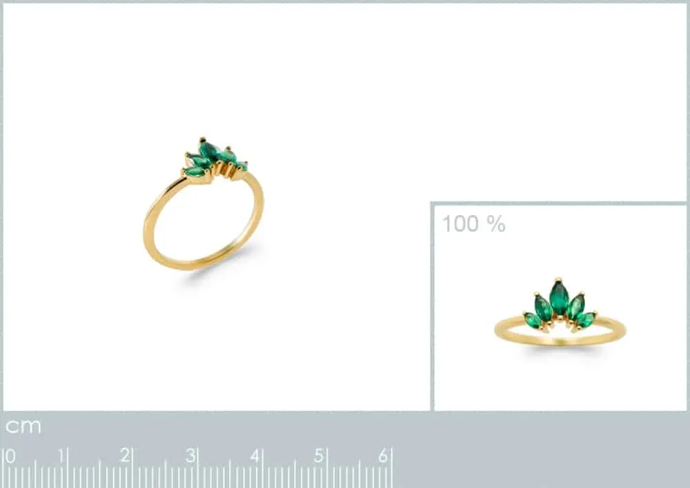 Oriana France bague 5 émeraudes plaqué or verte