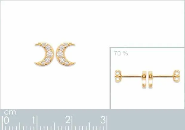 Oriana France lune clous d'oreilles plaqué or diamants