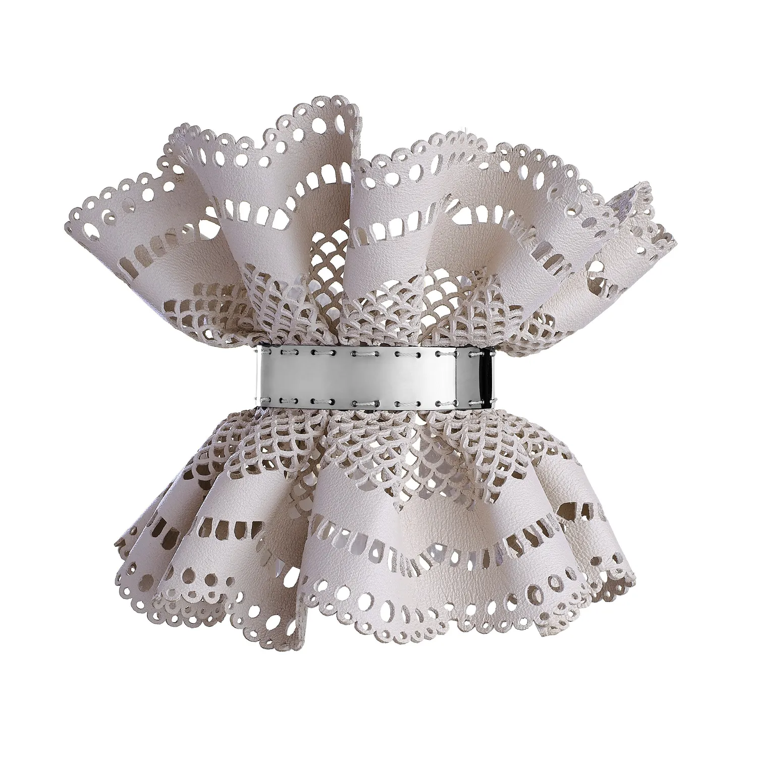Lorella Tamberi Canal Ice Leather Victoria Cuff with Silver Band bracelet cuir