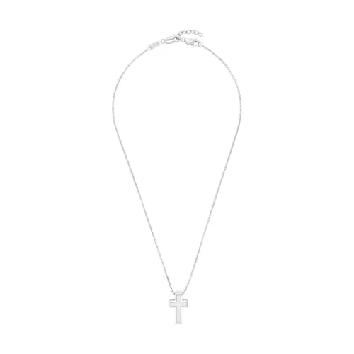 s.Oliver collier homme cuir croix argenté gravable