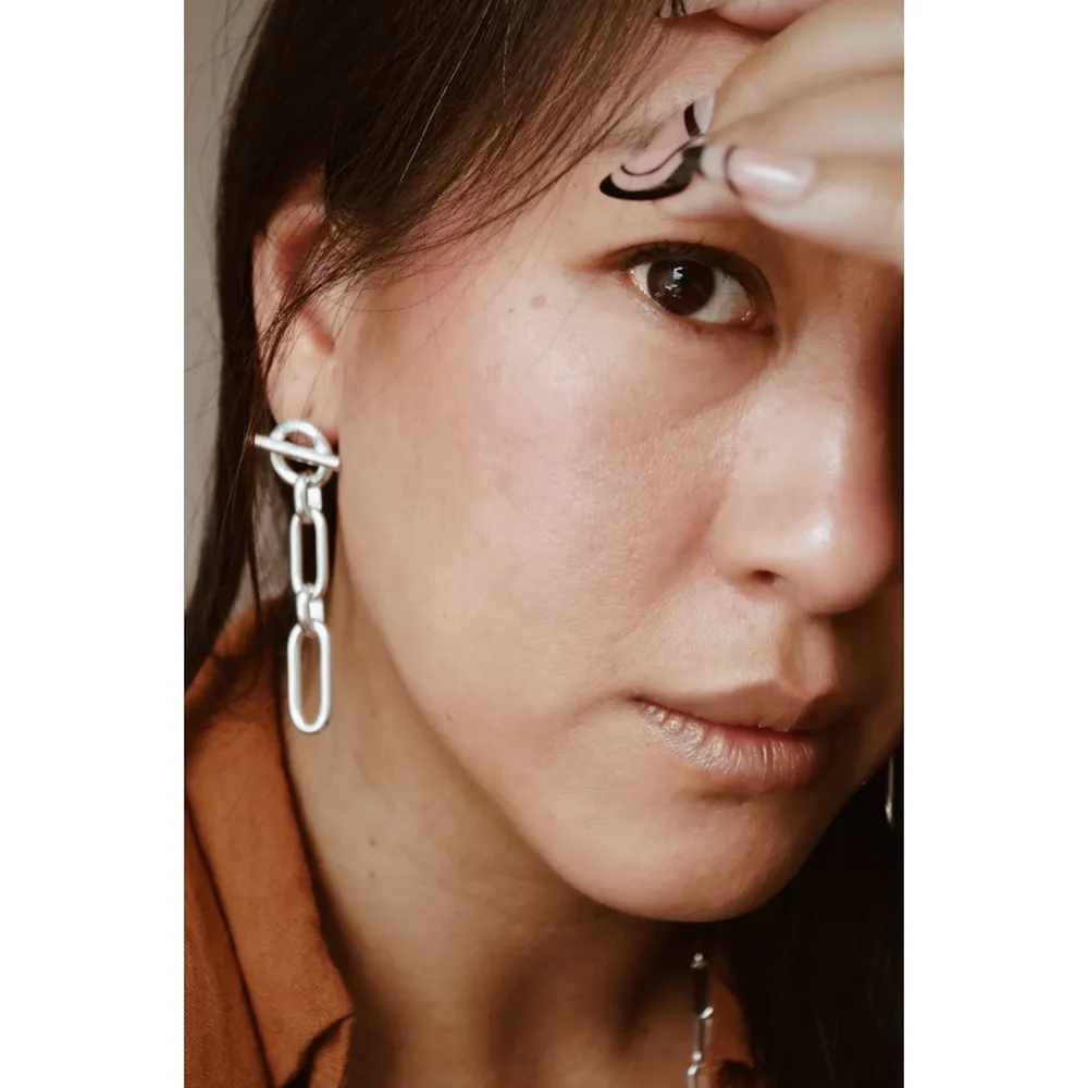 Secret de Cuir N°195 boucles d'oreilles 2 rectangles argenté