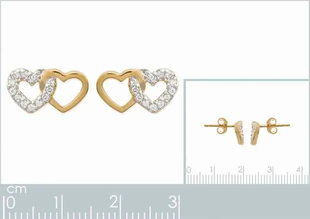 Oriana France boucles double cœur zircons plaqué or