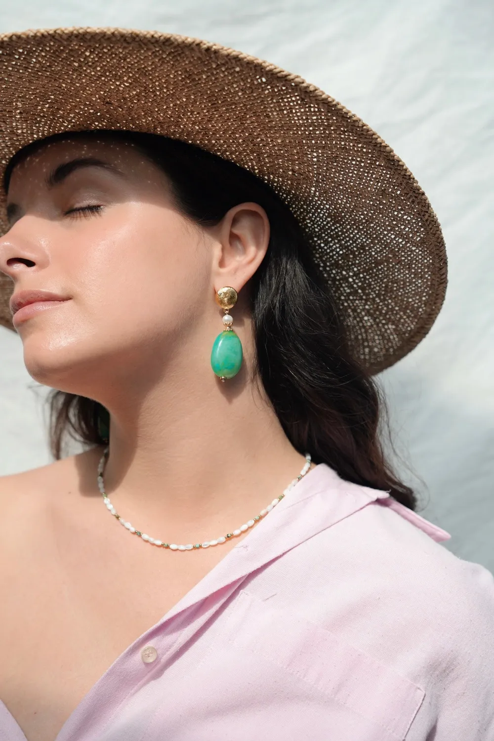 Cloralys Noa collier nacre 40 cm turquoise doré