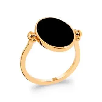 Oriana France réversible laque noire bague plaqué or hypoallergénique