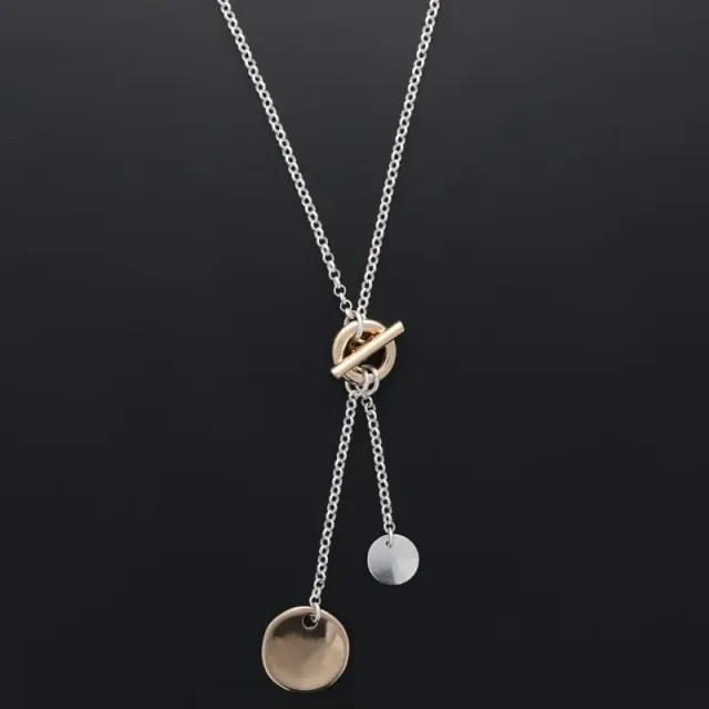 Secret de Cuir N°1626 collier 2 pastilles bicolore argenté