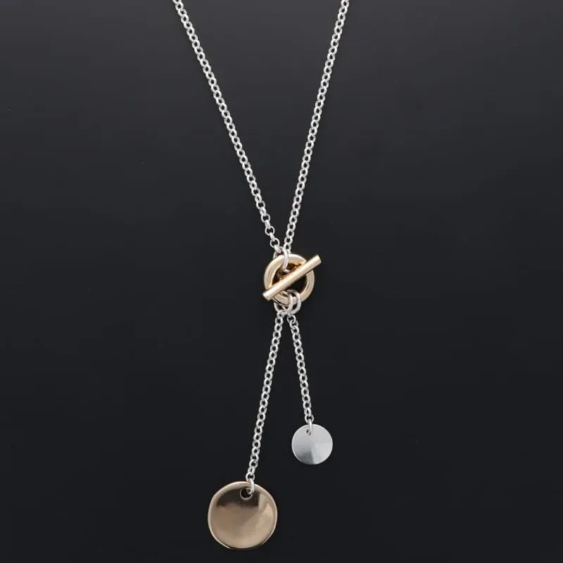 Secret de Cuir N°1626 collier 2 pastilles bicolore argenté