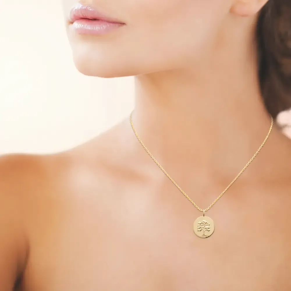 Oriana France arbre de vie pendentif plaqué or 18 carats rond