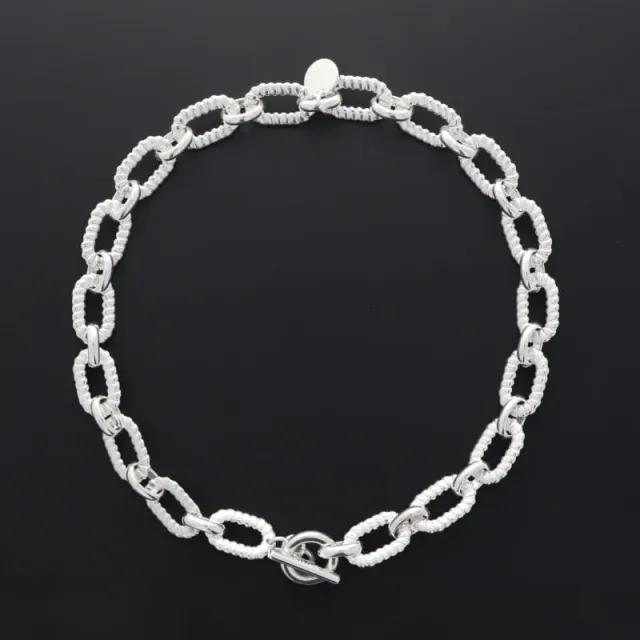 Secret de Cuir N°1567 collier ovale torsadé PM argenté