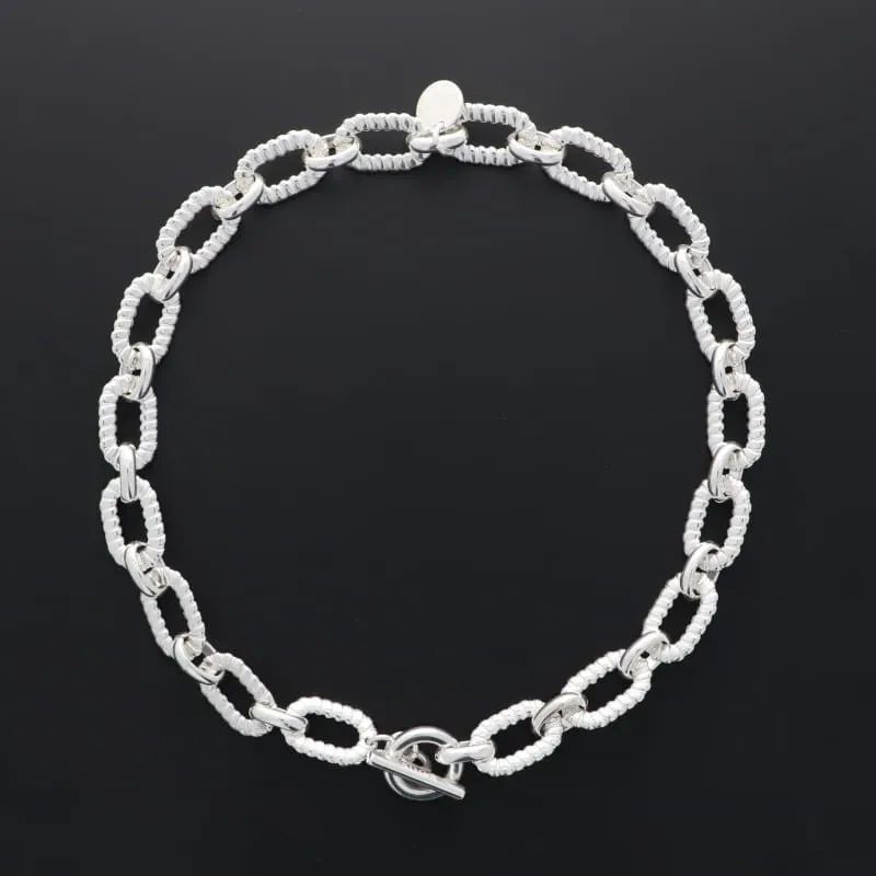 Secret de Cuir N°1567 collier ovale torsadé PM argenté