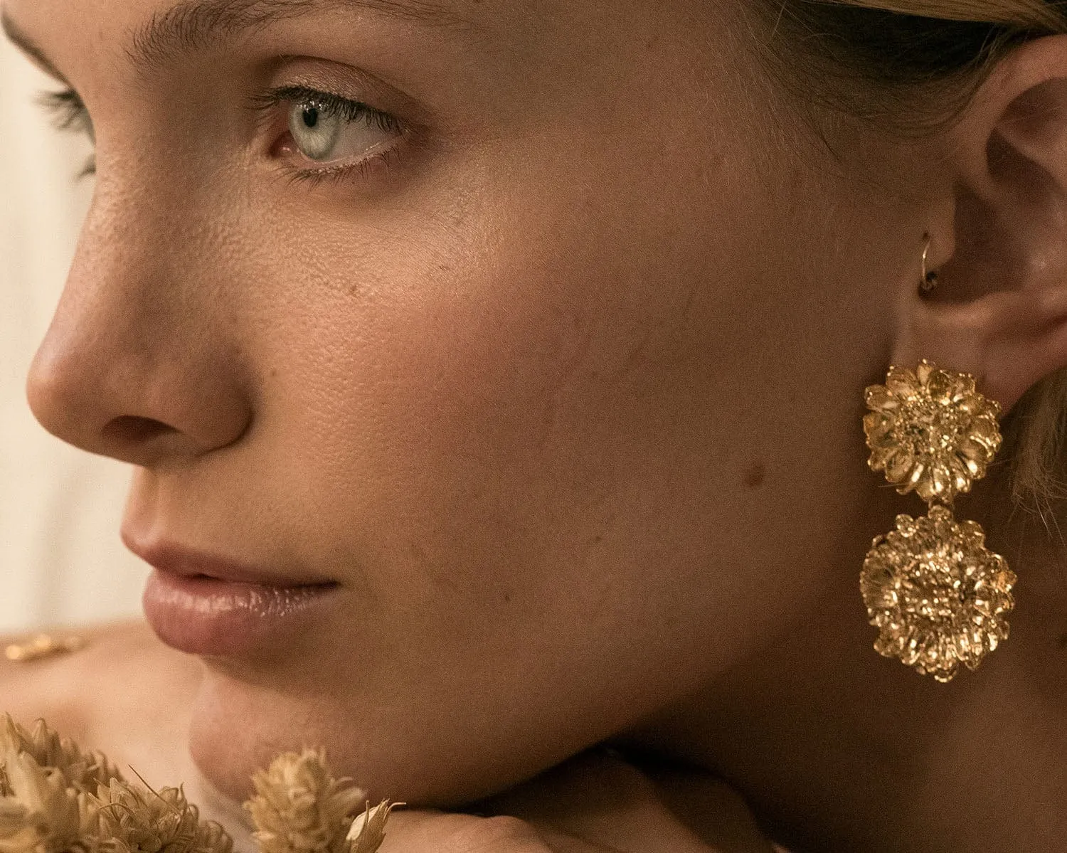 Elise Tsikis Luynes Gold boucles d'oreilles fleurs 5 cm