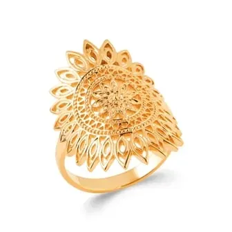 Oriana France bague soleil aztèque plaqué or longue