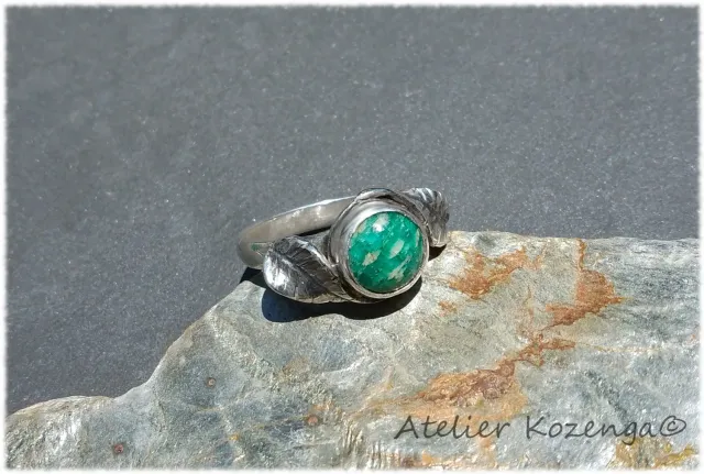 L'Atelier Kozenga bague Amazonite taille 56 argent feuilles