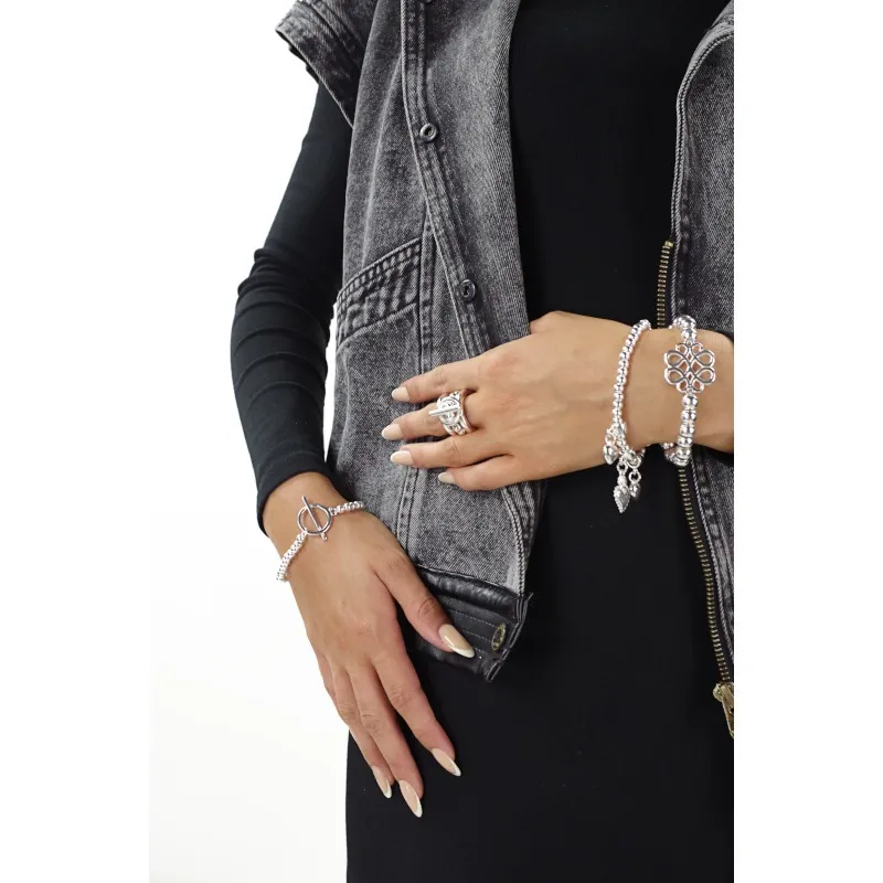 Secret de Cuir N°920 bracelet perle plaqué argent élastique