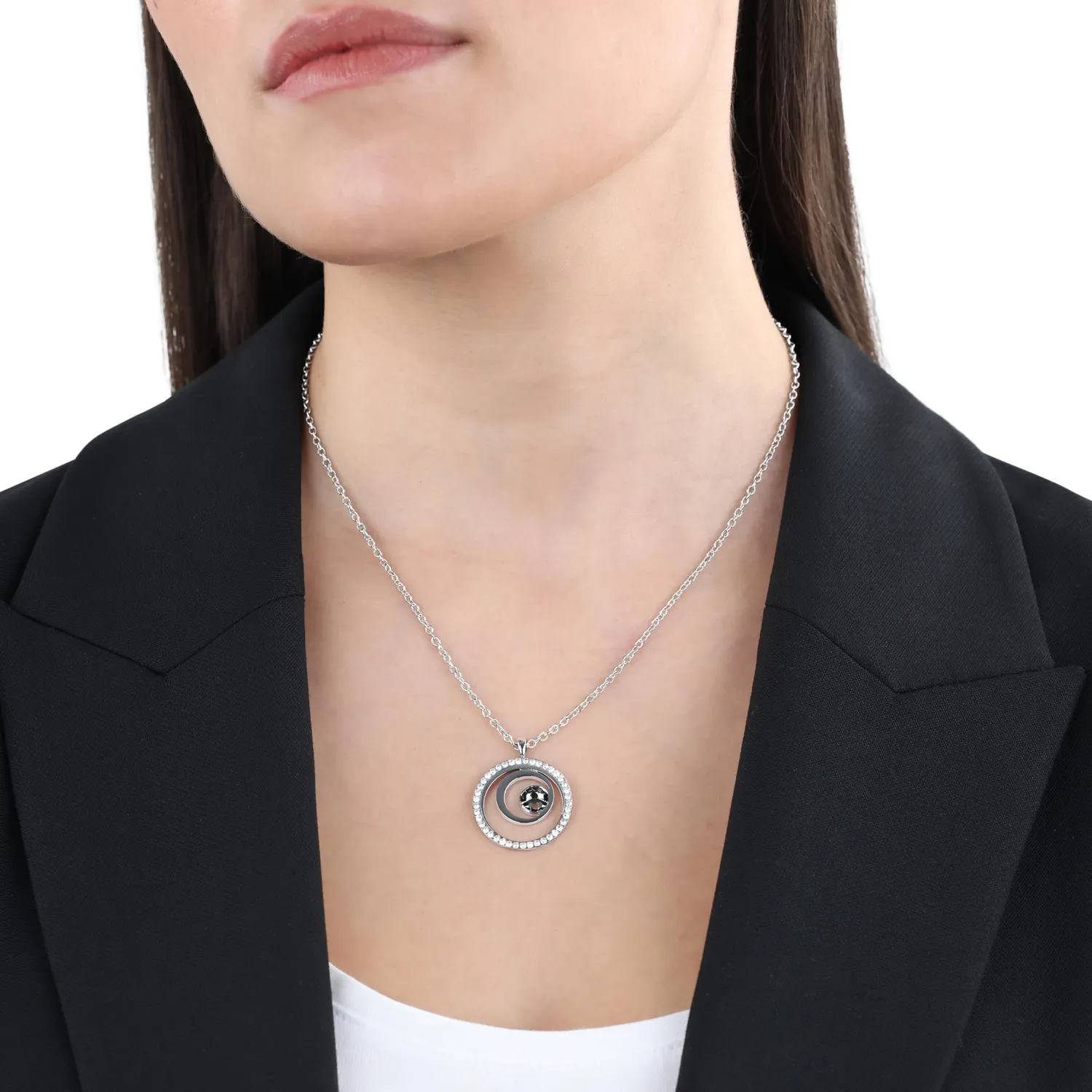 s.Oliver collier femme double cercle noir cristal
