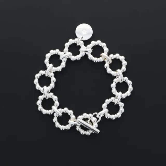 Secret de Cuir N°1338 bracelet rond perles plaqué argent