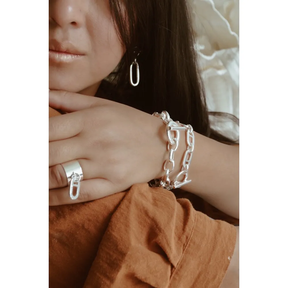 Secret de Cuir N°752 bracelet ovales plats argenté M L