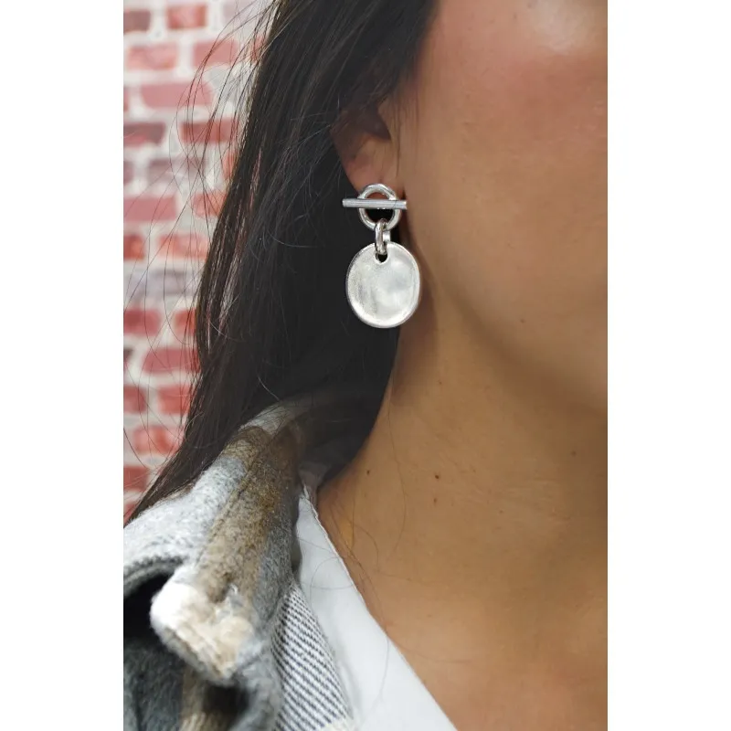 Secret de Cuir N°47 boucles d'oreilles pastille argent plaqué