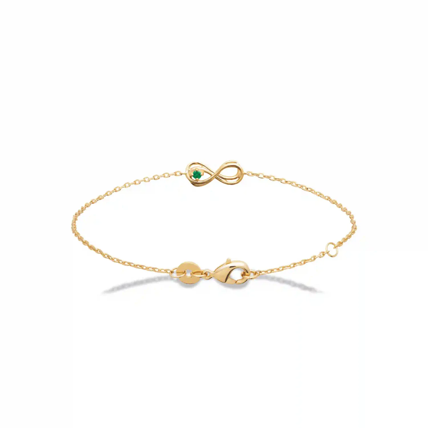 Oriana France bracelet infini plaqué or pierre verte