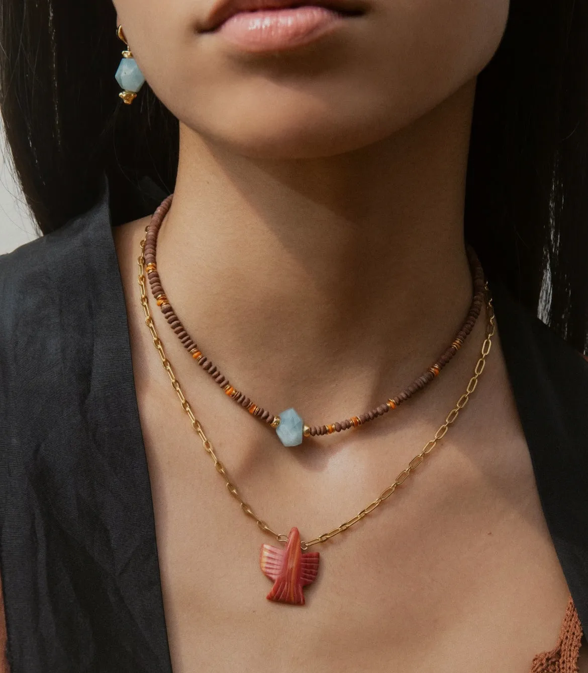 Elise Tsikis Pursley collier pendentif oiseau orange