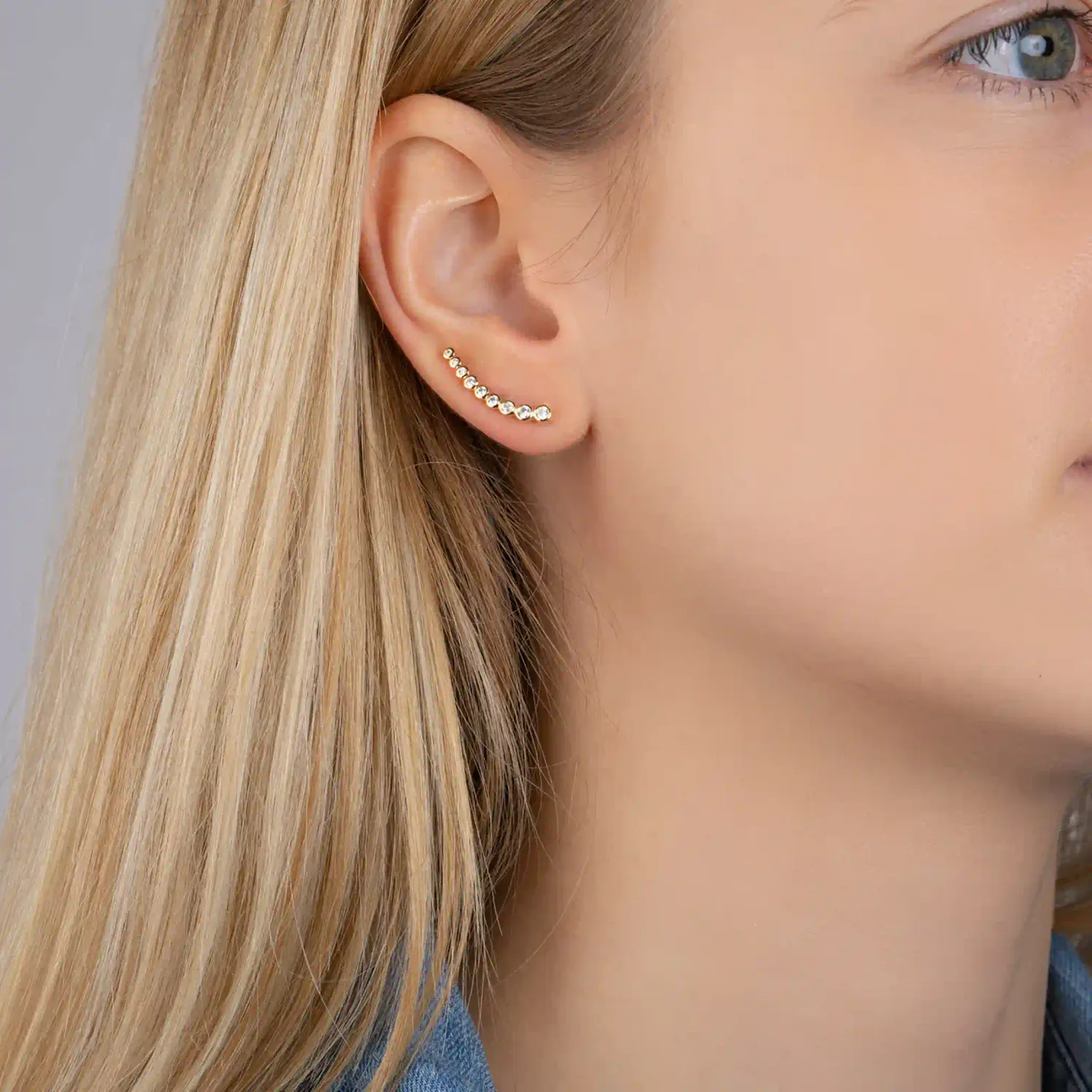 Oriana France boucles grimpantes zircons ronds plaqué or