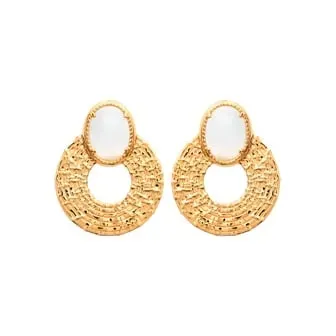 Oriana France boucles cercle strié pierre de lune doré