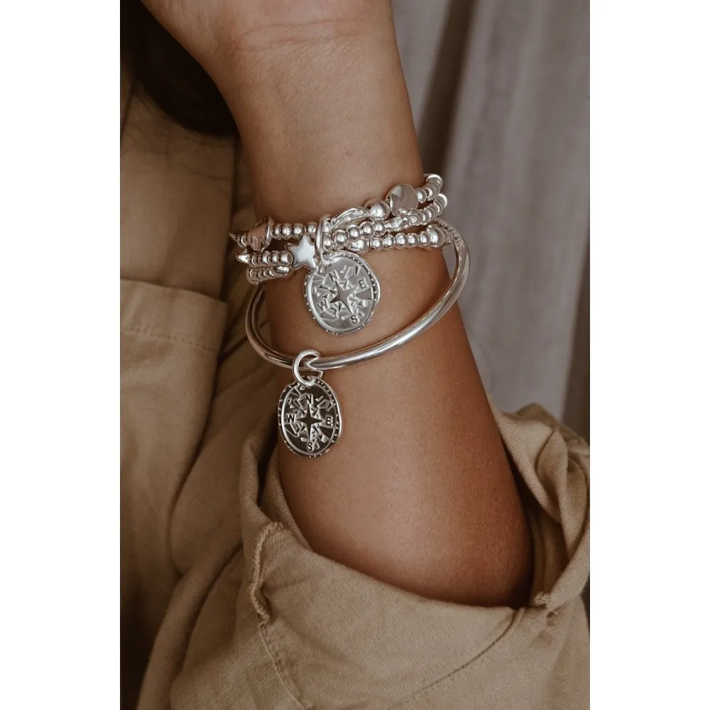 Secret de Cuir N°1112 bracelet trio perles boussole argenté