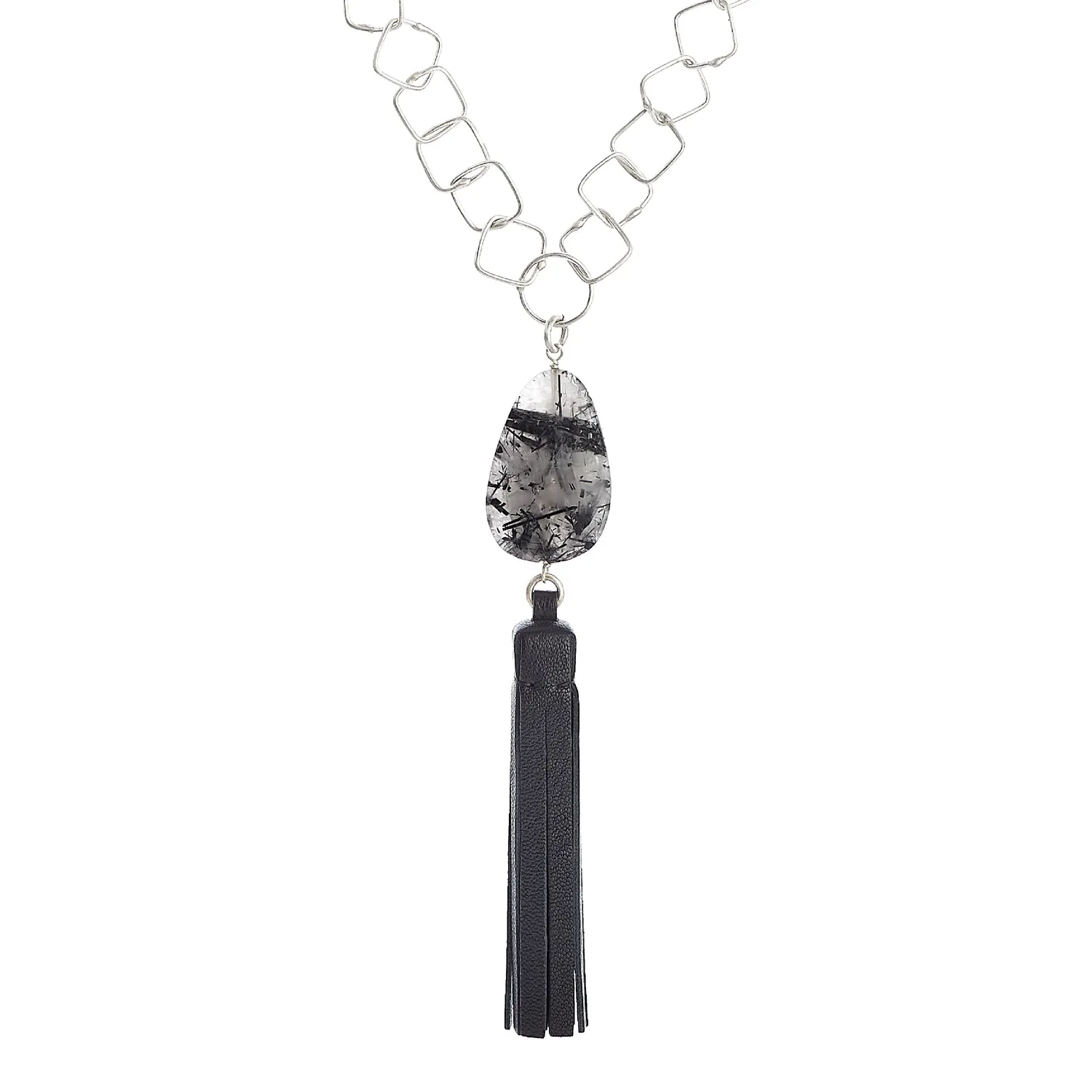 Lorella Tamberi Canal Tassel Square collier cuir quartz 92 cm