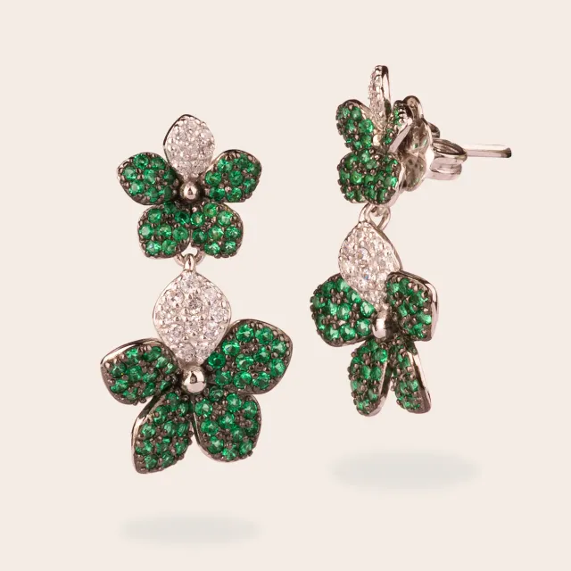 Ultima Edizione boucles double fleur pavé zircons argenté