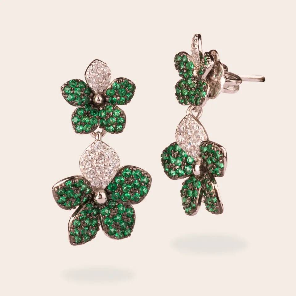 Ultima Edizione boucles double fleur pavé zircons argenté