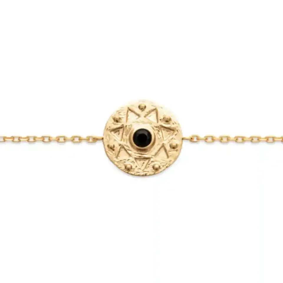 Oriana France Étoile Onyx bracelet plaqué or pierre noire