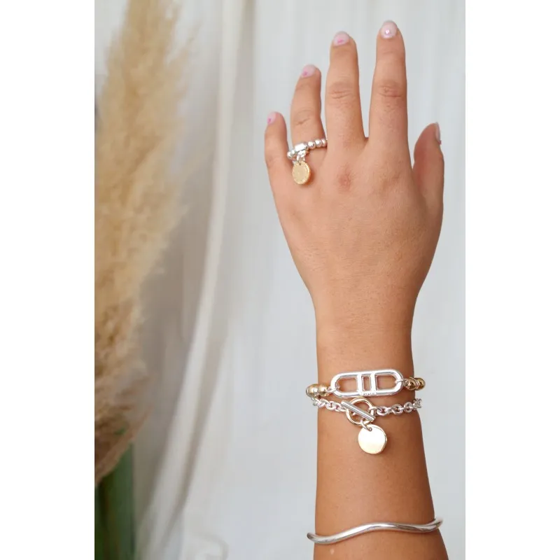 Secret de Cuir N°1617 bracelet perles bicolore élastique