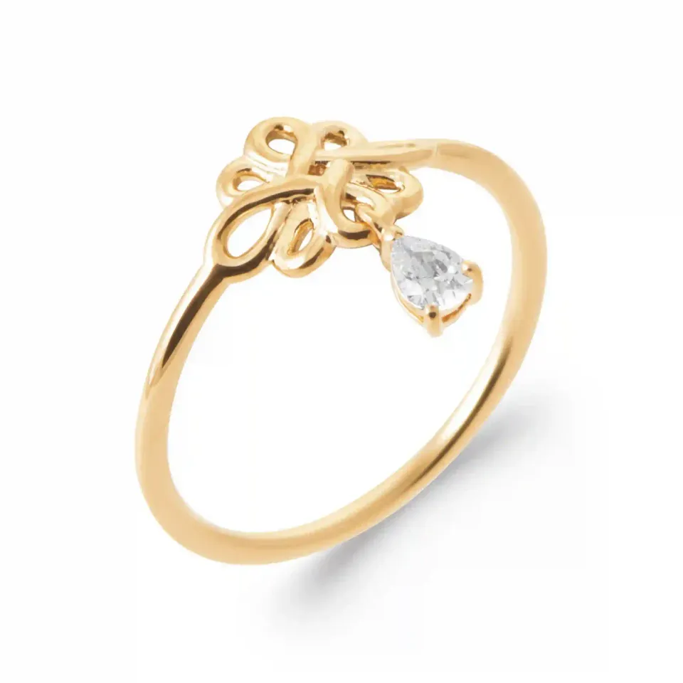Oriana France Fleur bague plaqué or breloque diamant