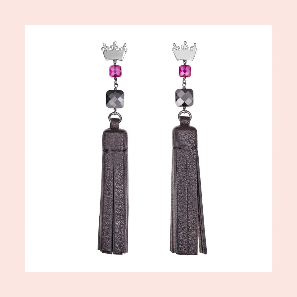 Lorella Tamberi Canal Tassel Square boucles cuir noir zircon