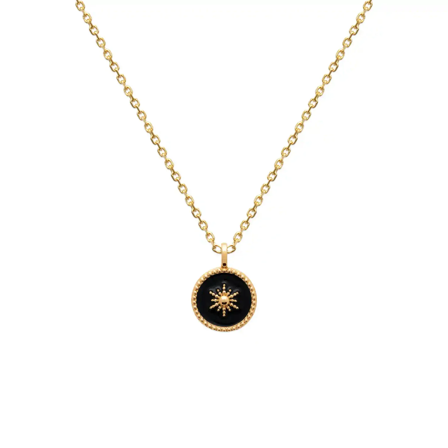 Oriana France pendentif soleil laque noire plaqué or