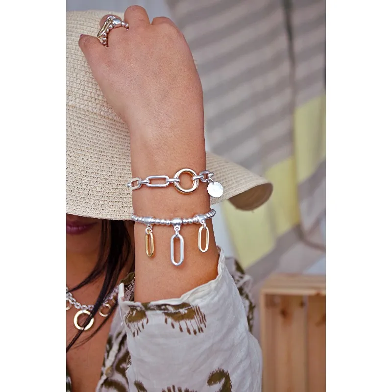 Secret de Cuir N°356 bracelet maille ovale bouée dorée