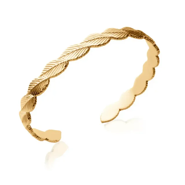Oriana France bracelet jonc feuilles plaqué or 18 carats