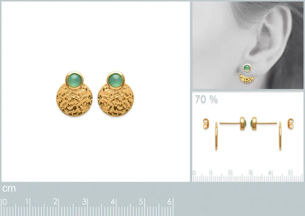 Oriana France Aventurine boucles plaqué or martelé